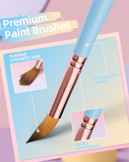 Nicpro 12 PCS Artist Paint Brush Set, Aesthetic Pastel Paintbrushes Craft Paint Brushes for Acrylic Painting, Oil, Watercolour, Gouache, Tempera, Face, Art Supplies for Artists and Beginners