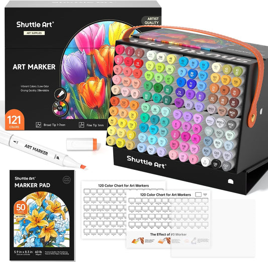 Shuttle Art 121-Piece Dual Tip Marker Set + Accessories