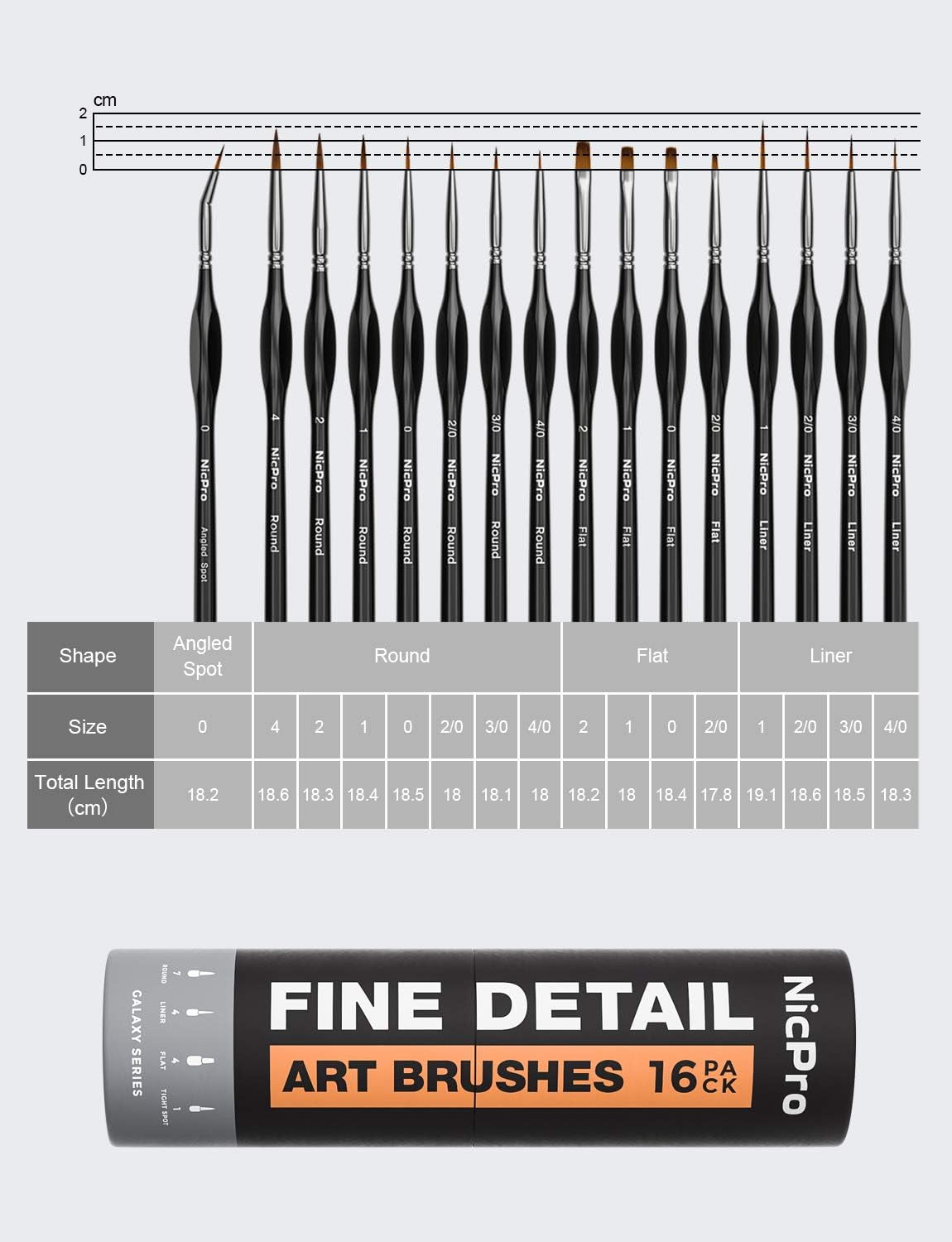 Nicpro 16PCS Miniature Paint Brushes, Model Paint Paint Brushes Micro Detail Paint Brush Set Fine Detailing for Watercolour Oil Acrylic, Paint by Number, Figurine - with Container