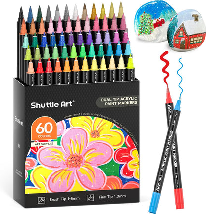 Shuttle Art 36-Colour Acrylic Paint Pen Set – Dual Tip Markers for Art & Crafting