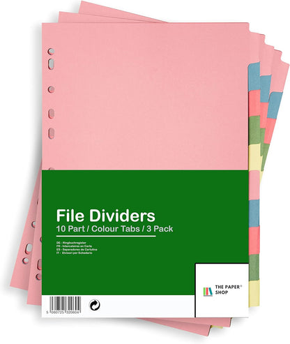 A4 10-Part File Dividers – Pack of 5 for Efficient Organization