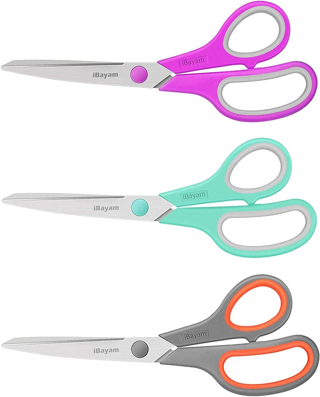 Household Scissors – 3-Pack, 8-Inch Soft-Grip, Multi-Purpose