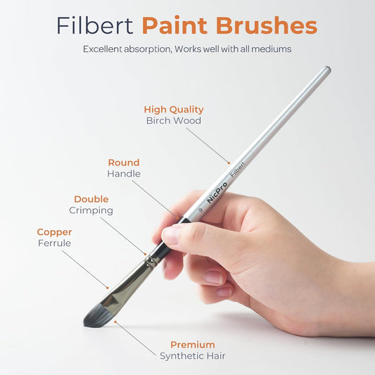 Nicpro 12 PCS Artist Paint Brush Set, Craft Paint Brushes for Acrylic Painting, Oil, Watercolour, Gouache, Tempera, Face, Body, Fabric, Leather, Model, Art Supplies Paintbrushes for Artists Beginners