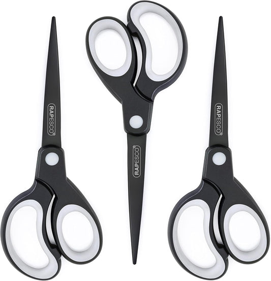 Soft Grip Titanium Coated Scissors – Pack of 3 for Comfort & Precision