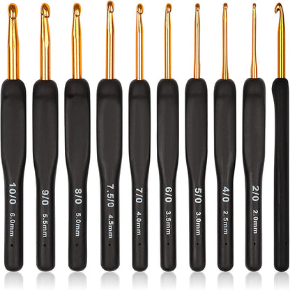 Aeelike Crochet Hooks Sets for Beginners, Ergonomic Crochet Hooks Set for Arthritic Hands, Metal Crochet Needles Easy Grip Soft Rubber Handle 9 Pack UK Size, Travel Crochet Hook Set with Case