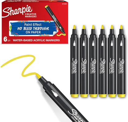 Sharpie Creative Marker Acrylic Paint Pens | Bullet Tip Water-Based Paint Markers | Lake Green | No-Bleed Ink Writes on Most Surfaces | School & Revision Supplies | 6 Count