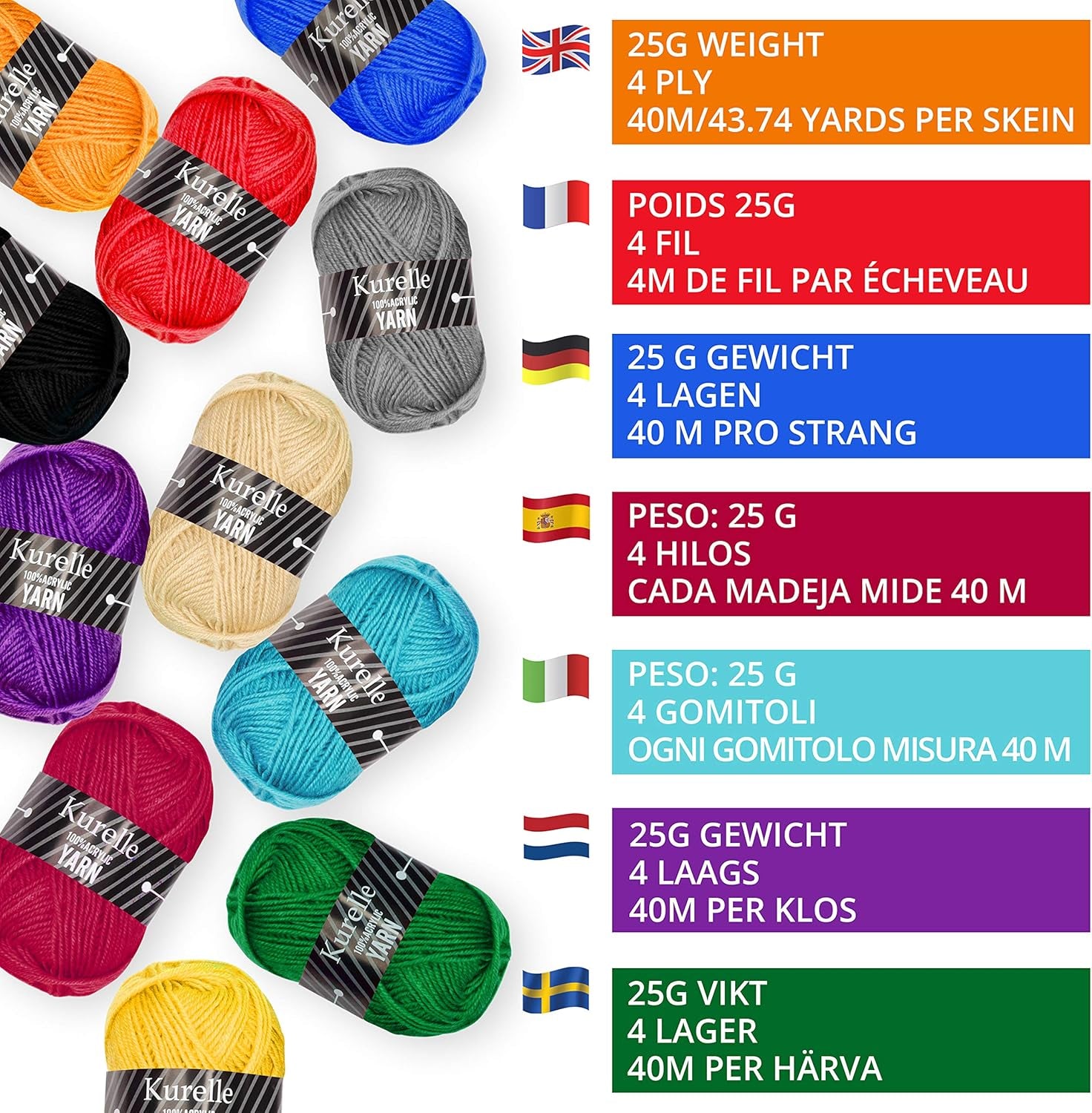 20-Color Acrylic Yarn Set – Soft, Durable & Perfect for Knitting & Crochet