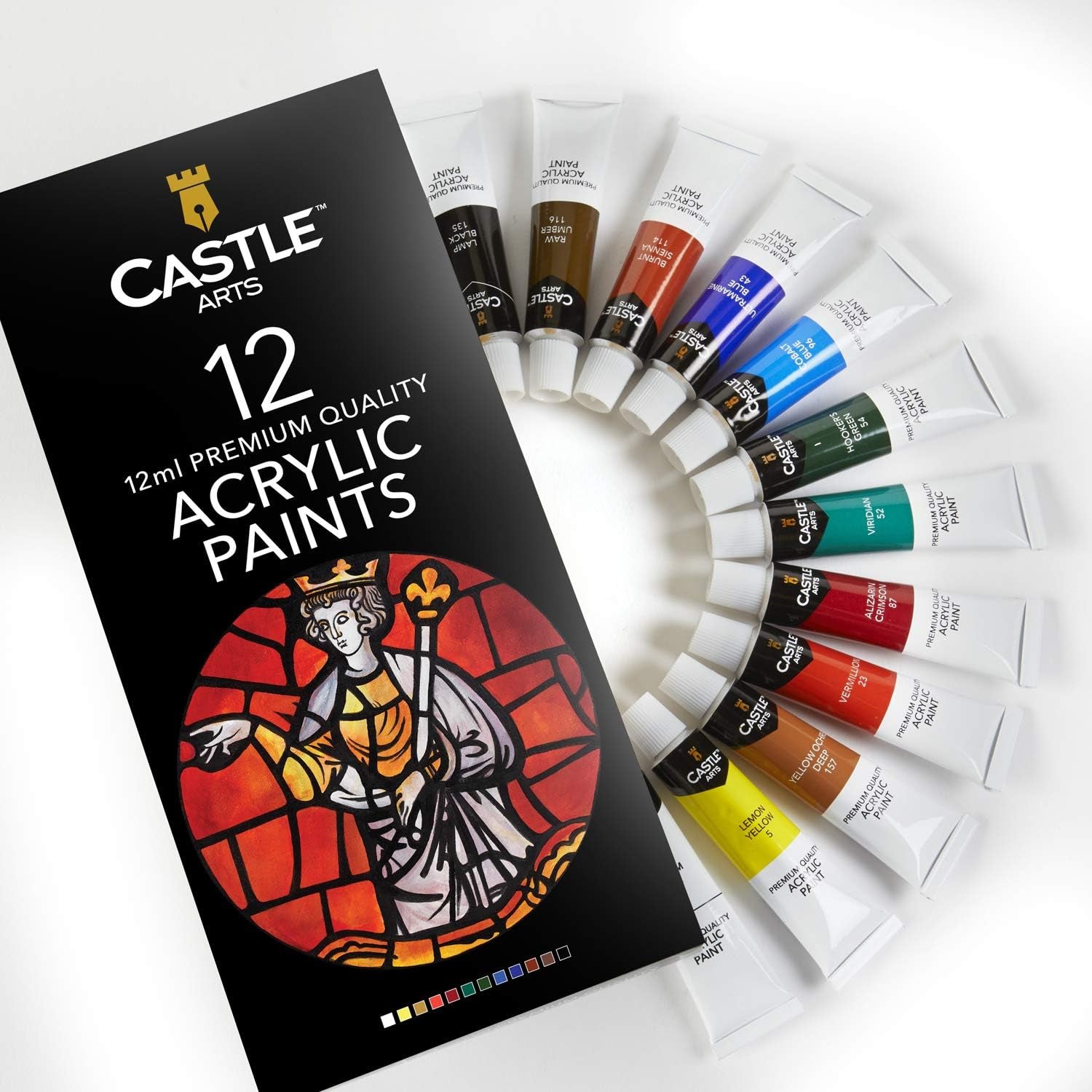 Castle Art Supplies 12 X 12Ml Acrylic Paints Tubes Set for Adults Artists Beginners | a Perfect Mix of Quality and Versatility - Vivid Colours - Easy to Blend and Good Coverage on Paper Canvas Wood or Fabric