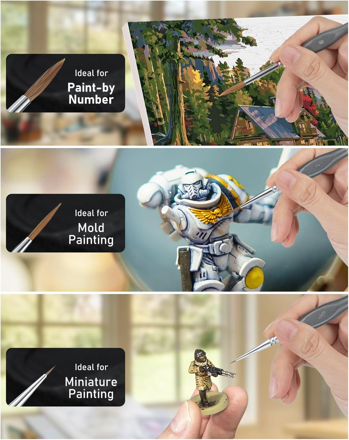 Nicpro Kolinsky Sable Miniature Paint Brushes, 11PCS Fine Detail Paint Brushes for Acrylic Watercolor, Models, Small Fine Detail Paint Brush Set for Mini Paints - Thin Artist Kit with Nylon Holder