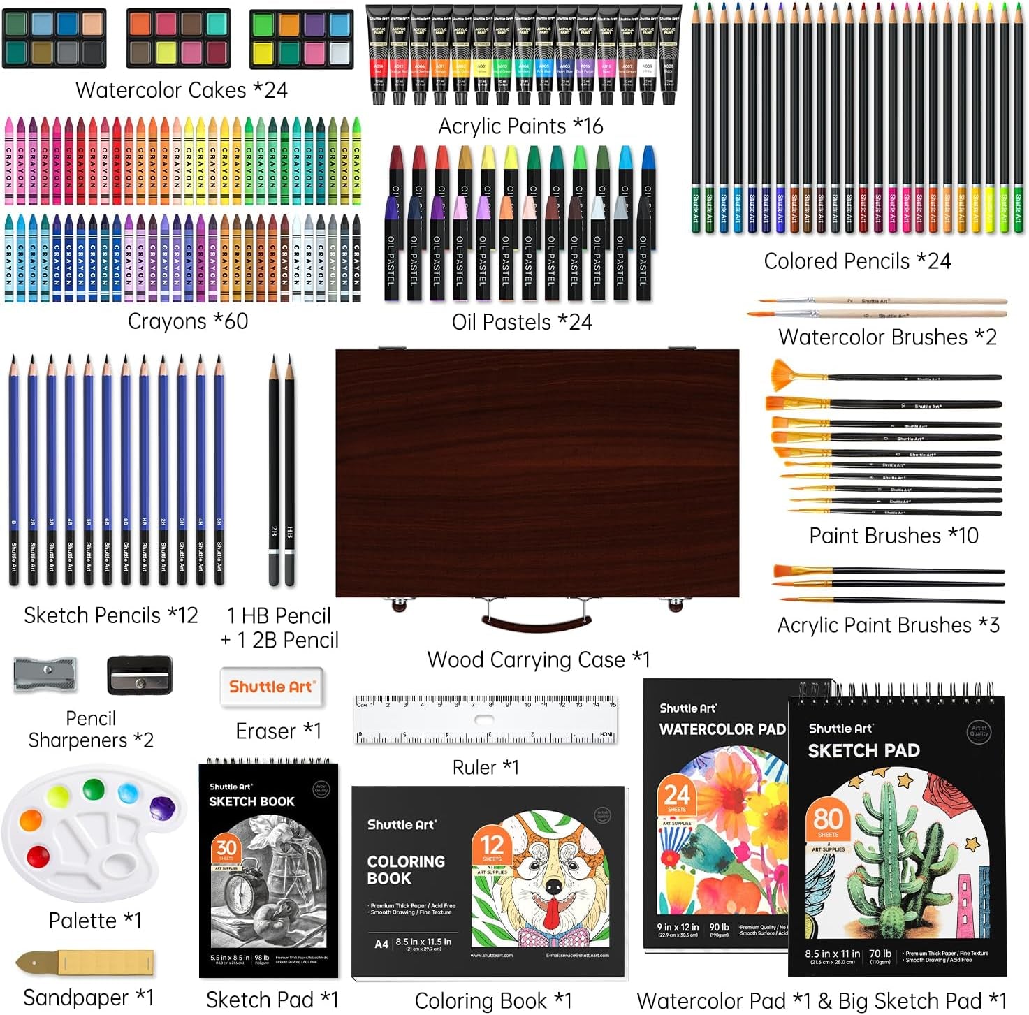 Shuttle Art 186-Piece Professional Wooden Art Set – Complete Drawing & Painting Kit