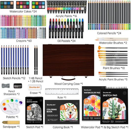Shuttle Art 186-Piece Professional Wooden Art Set – Complete Drawing & Painting Kit