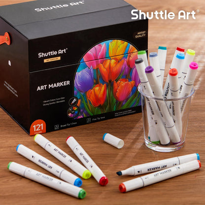 Shuttle Art 121-Piece Dual Tip Marker Set + Accessories