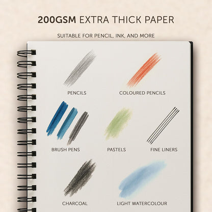 A4 Sketchbook for Artists Hardcover – 200GSM Very Thick Paper – Large Sketch Pad Art Book, Spiral Bound Book for Children – Drawing Book 21.6X28Cm, 40 Sheets / 80 Pages