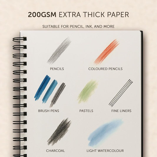 A4 Sketchbook for Artists Hardcover – 200GSM Very Thick Paper – Large Sketch Pad Art Book, Spiral Bound Book for Children – Drawing Book 21.6X28Cm, 40 Sheets / 80 Pages