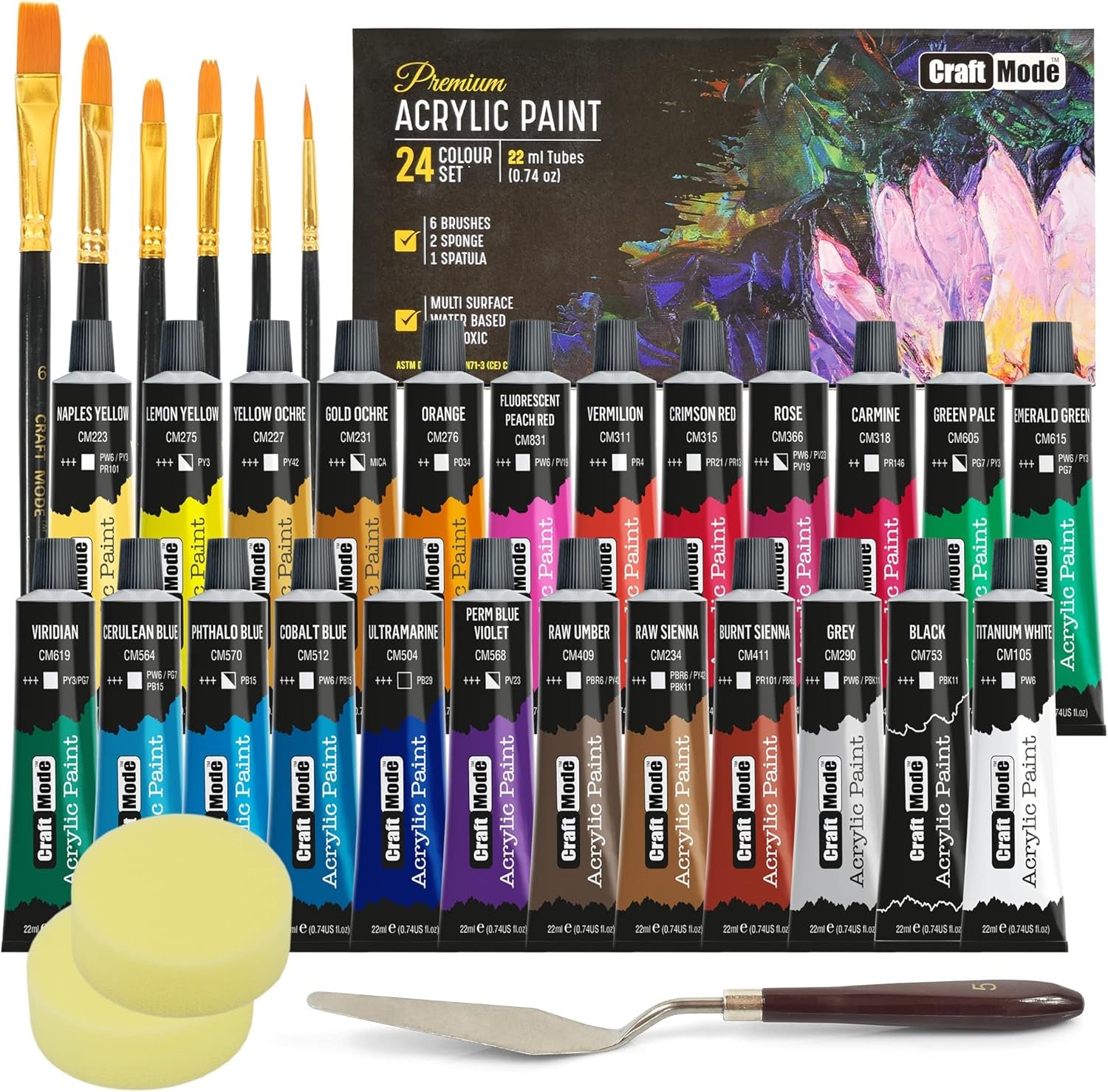 Acrylic Paint Set 24 X 22Ml Perfect for Canvas, Wood, Ceramic, Rock, Fabric & Crafts. Non-Toxic, Quick Dry & Vibrant Colours. Rich Pigments, Lasting Qualit…