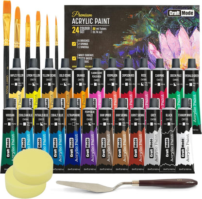 Acrylic Paint Set 24 X 22Ml Perfect for Canvas, Wood, Ceramic, Rock, Fabric & Crafts. Non-Toxic, Quick Dry & Vibrant Colours. Rich Pigments, Lasting Qualit…