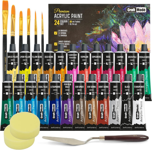 Acrylic Paint Set 24 X 22Ml Perfect for Canvas, Wood, Ceramic, Rock, Fabric & Crafts. Non-Toxic, Quick Dry & Vibrant Colours. Rich Pigments, Lasting Qualit…