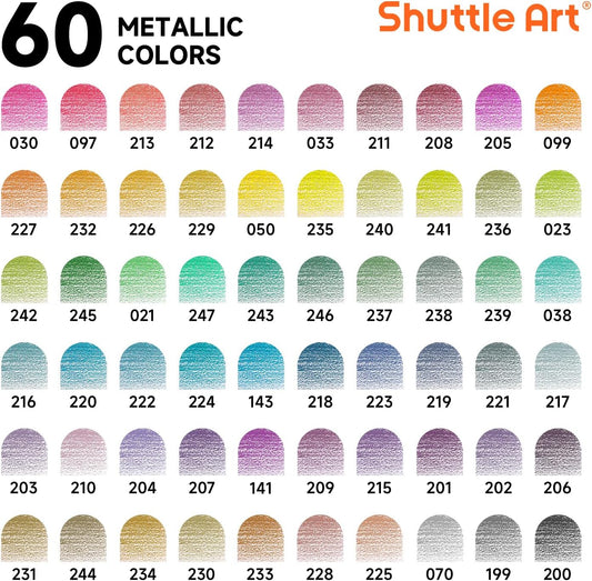 Shuttle Art 60-Piece Metallic Coloured Pencil Set