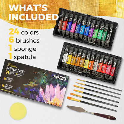 Acrylic Paint Set 24 X 22Ml Perfect for Canvas, Wood, Ceramic, Rock, Fabric & Crafts. Non-Toxic, Quick Dry & Vibrant Colours. Rich Pigments, Lasting Qualit…