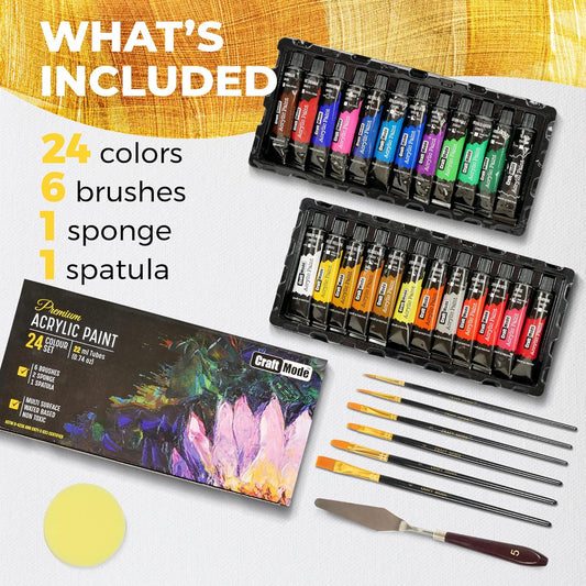 Acrylic Paint Set 24 X 22Ml Perfect for Canvas, Wood, Ceramic, Rock, Fabric & Crafts. Non-Toxic, Quick Dry & Vibrant Colours. Rich Pigments, Lasting Qualit…