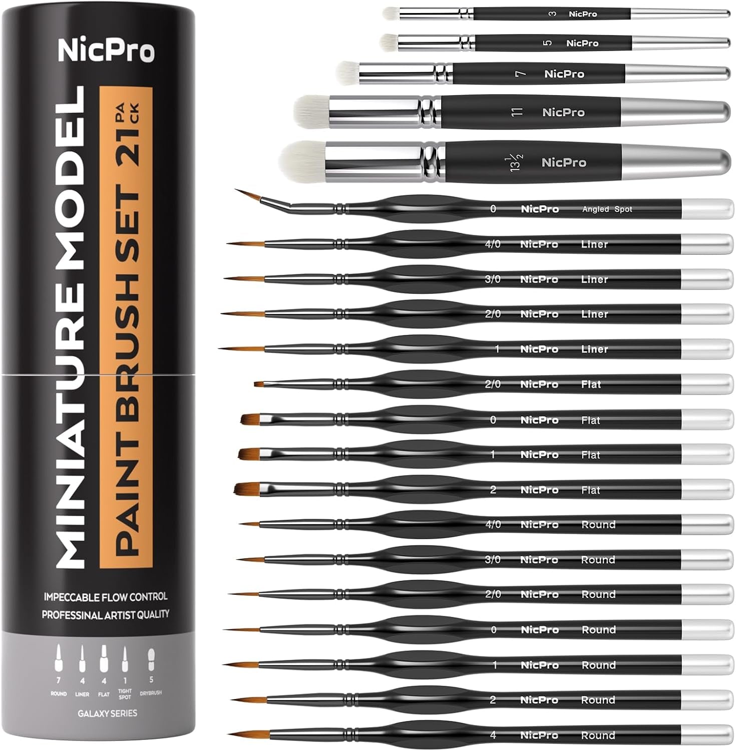 Nicpro 21PCS Miniature Paint Brushes, Drybrush Model Paint Brush Set for Acrylic Watercolour, Detail Paint Brush Dry Brush for Model, Miniature Painting, Come with Container