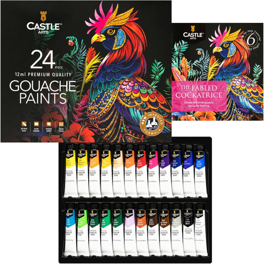 Castle Art Supplies Gouache Paints Set | NEW Improved Formula | 24 X 12Ml Brilliant, Opaque, Water-Based Colours | Versatile, Easy to Use (New Improved Formula)