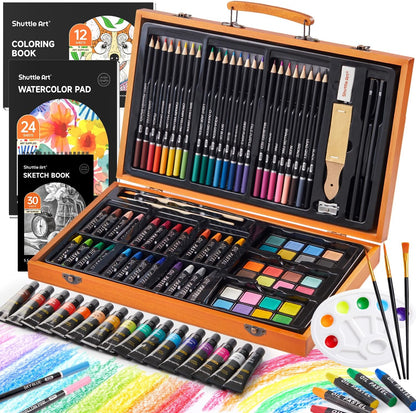Shuttle Art 186-Piece Professional Wooden Art Set – Complete Drawing & Painting Kit