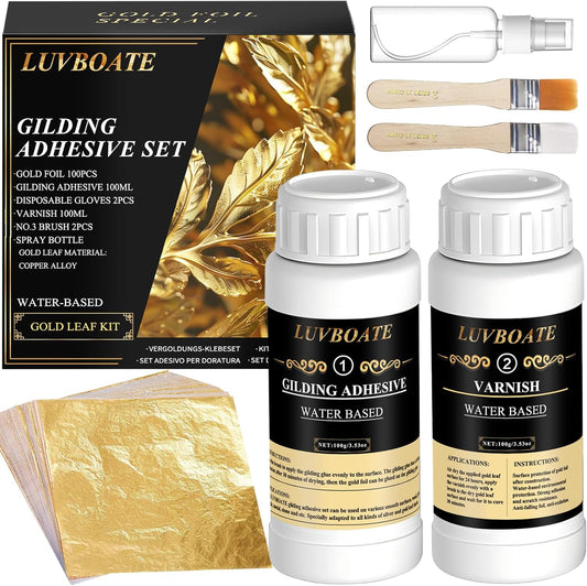 LUVBOATE Gold Leaf Gilding Kit – Complete 100-Piece Set with Adhesive, Varnish & Tools