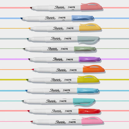 Sharpie S-Note Highlighter Pens | Part Art Marker Pen, Part Highlighter to Draw, Write & More | Assorted Pastel Colours | Chisel Tip | 12 Count