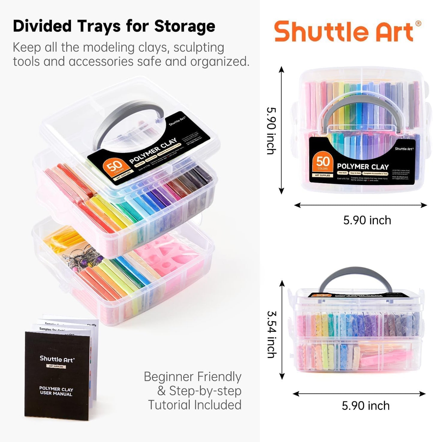 Shuttle Art 50-Colour Polymer Clay Kit – Soft Oven-Bake Modeling Clay with Tools & Accessories