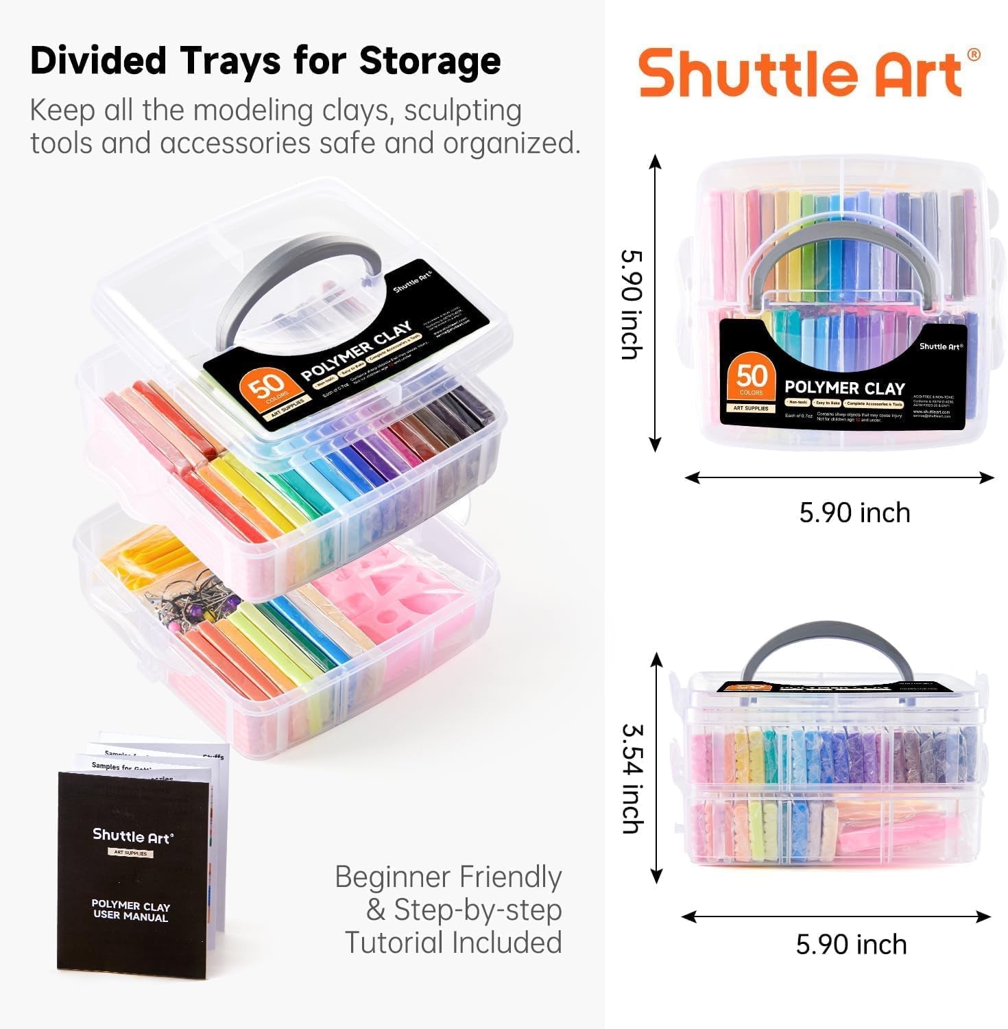 Shuttle Art 50-Colour Polymer Clay Kit – Soft Oven-Bake Modeling Clay with Tools & Accessories