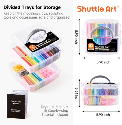 Shuttle Art 50-Colour Polymer Clay Kit – Soft Oven-Bake Modeling Clay with Tools & Accessories