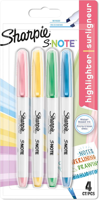 Sharpie S-Note Highlighter Pens | Part Art Marker Pen, Part Highlighter to Draw, Write & More | Assorted Pastel Colours | Chisel Tip | 12 Count