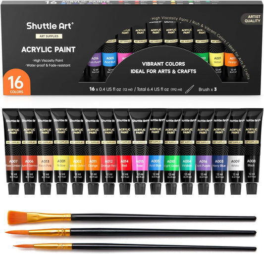 Shuttle Art 16-Piece Acrylic Paint Set + Bonus Brushes