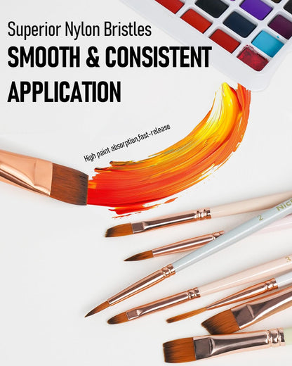 Nicpro 12 PCS Artist Paint Brush Set, Aesthetic Pastel Paintbrushes Craft Paint Brushes for Acrylic Painting, Oil, Watercolour, Gouache, Tempera, Face, Art Supplies for Artists and Beginners