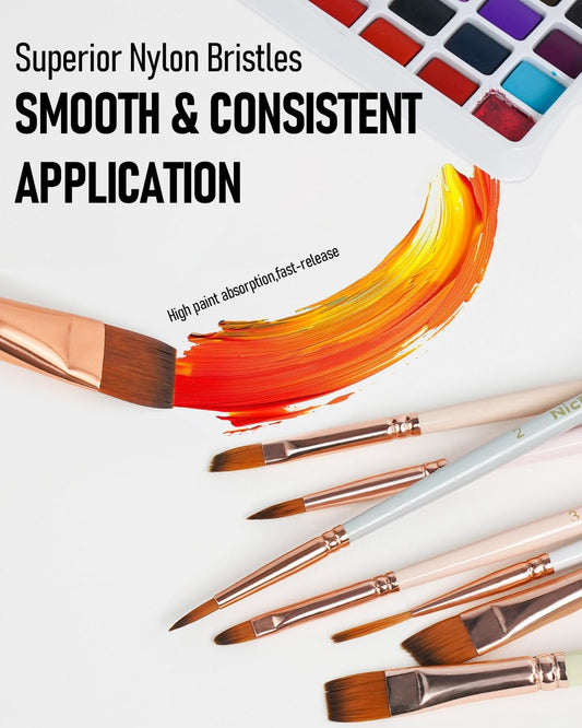 Nicpro 12 PCS Artist Paint Brush Set, Aesthetic Pastel Paintbrushes Craft Paint Brushes for Acrylic Painting, Oil, Watercolour, Gouache, Tempera, Face, Art Supplies for Artists and Beginners