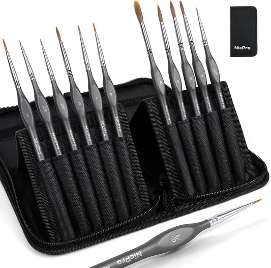 Nicpro Kolinsky Sable Miniature Paint Brushes, 11PCS Fine Detail Paint Brushes for Acrylic Watercolor, Models, Small Fine Detail Paint Brush Set for Mini Paints - Thin Artist Kit with Nylon Holder