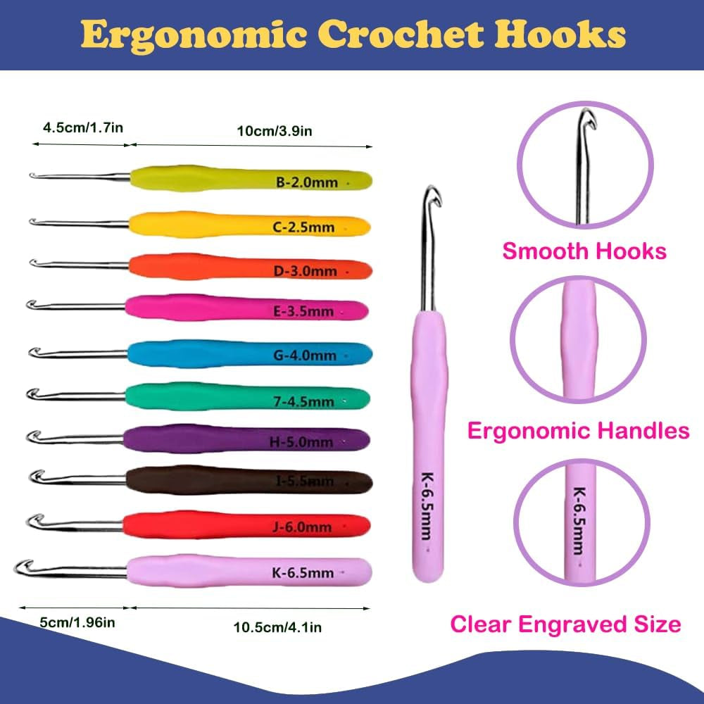 Knitiss Crochet Kits for Beginners Adults, All in One Crochet Crochet Starter Kit with 840 Yards Crochet Yarn, 10 Size Ergonomic Crochet Hooks 2.0Mm~6.5Mm