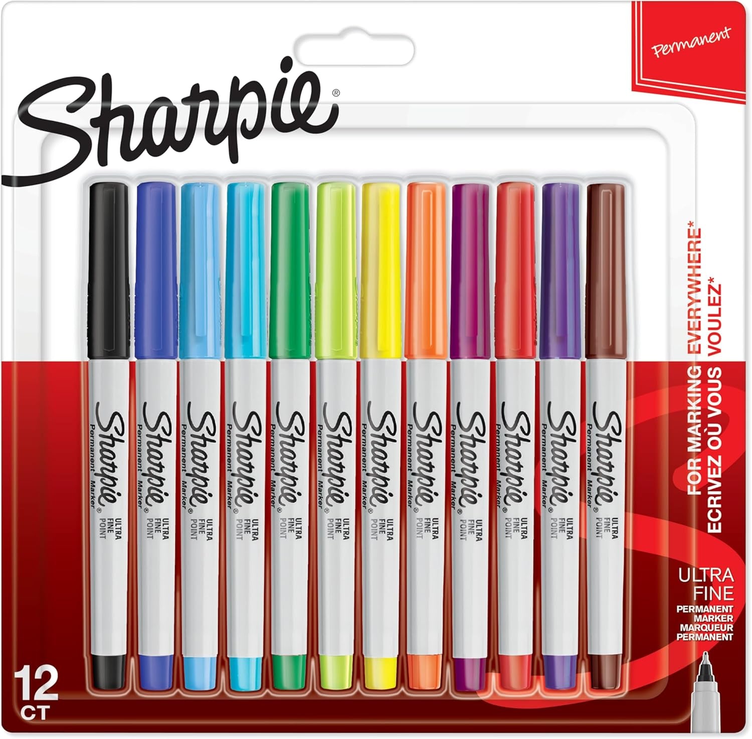 Sharpie Permanent Markers | Ultra Fine Point for Precise Marks | Assorted Colours | 12 Marker Pens