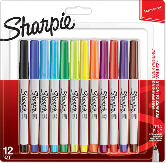 Sharpie Permanent Markers | Ultra Fine Point for Precise Marks | Assorted Colours | 12 Marker Pens