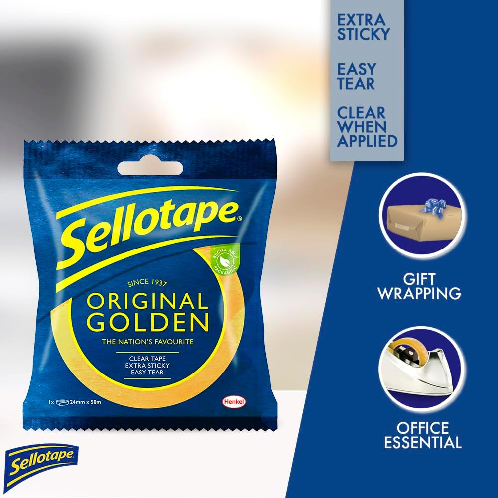 Sellotape Original Golden – Extra Sticky, Strong & Perfect for Everyday Use