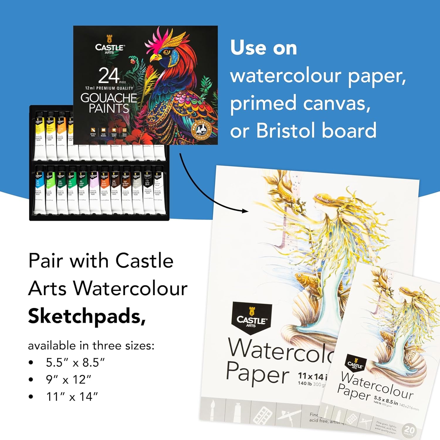 Castle Art Supplies Gouache Paints Set | NEW Improved Formula | 24 X 12Ml Brilliant, Opaque, Water-Based Colours | Versatile, Easy to Use (New Improved Formula)
