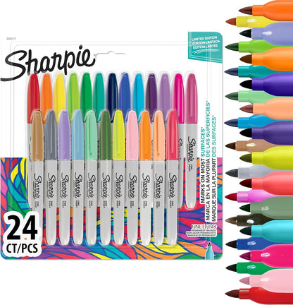 Sharpie Permanent Markers | Fine Point for Bold Details | Electro Pop & Assorted Original Colours | 24 Marker Pens
