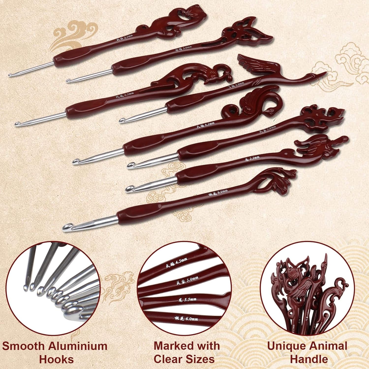 Aelike Aluminium Crochet Hooks Set UK, Long Handled Ergonomic Hooks for Arthritic Hands, Size 2.5-6.0 Mm Set, Novelty Gifts