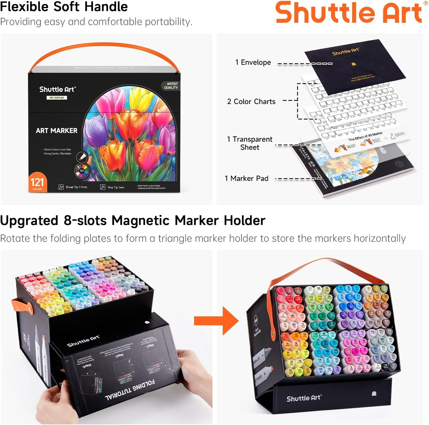Shuttle Art 121-Piece Dual Tip Marker Set + Accessories