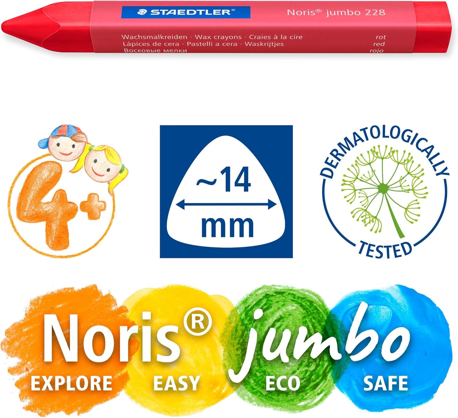 STAEDTLER Noris Jumbo Wax Crayons – Extra-Thick & Easy-to-Hold for Young Artists