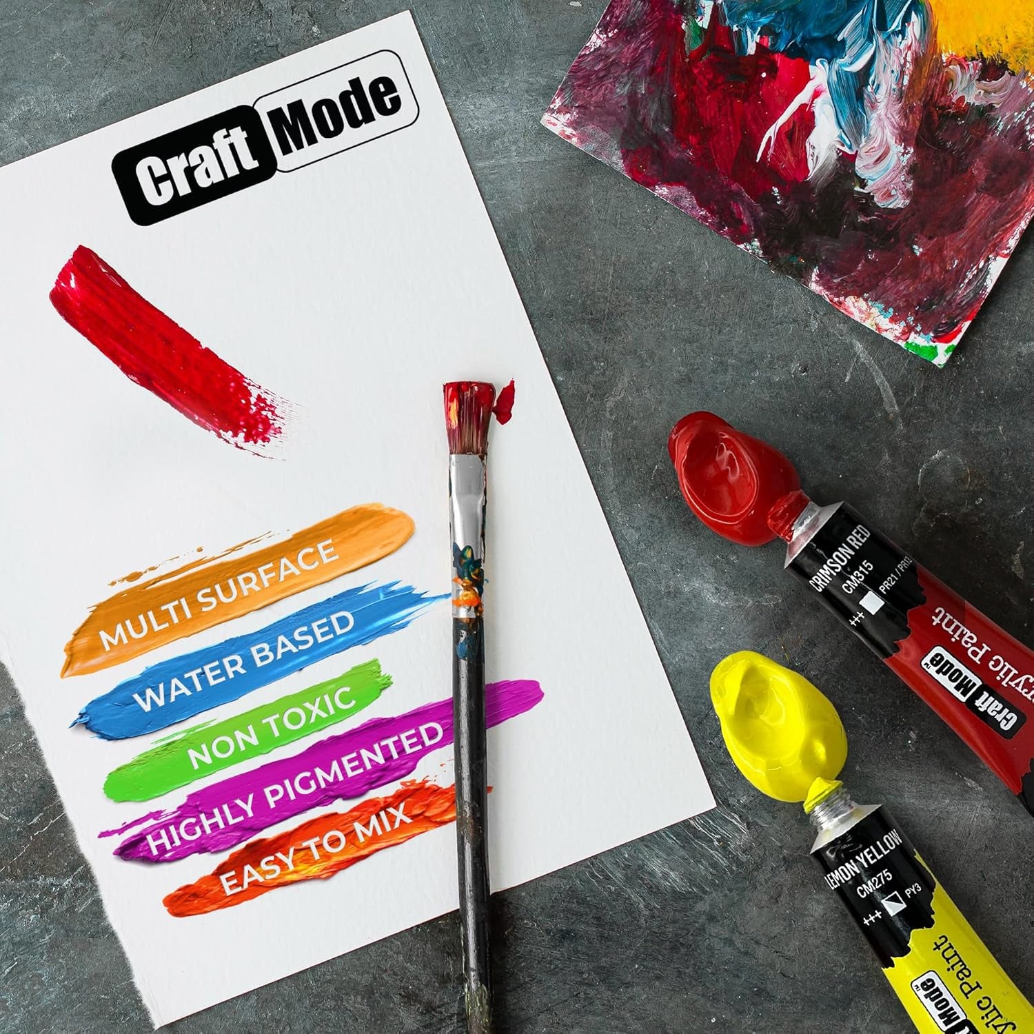 Craft Mode Acrylic Paint Set 24 12Ml Perfect for Canvas, Wood, Ceramic, Rock, Fabric & Crafts. Non-Toxic, Quick Dry Vibrant Colours. Beginners, Students and Professionals